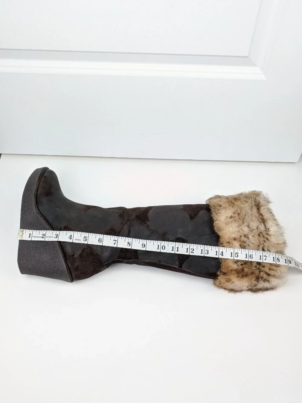 DONALD PLINER Tiara Dark Brown Distressed Suede Wedge Boots with Fur Cuffs